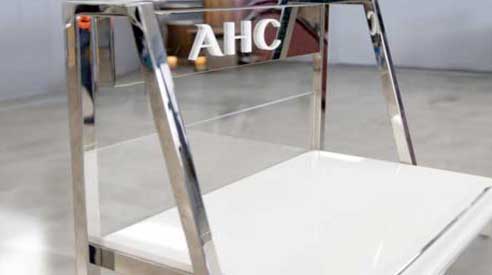 Mirror-polished stainless steel display trolley